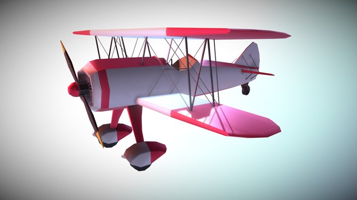 Game Ready Aeroplane Red Low Poly 3D Model