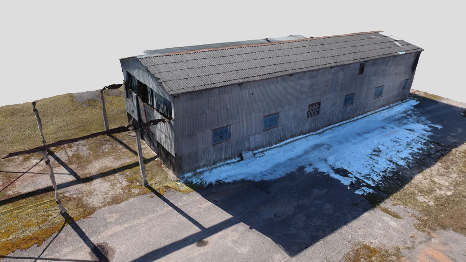 3D model Abandoned Slaughterhouse - This is a 3D model of the Abandoned Slaughterhouse. The 3D model is about a building with a fence around it.