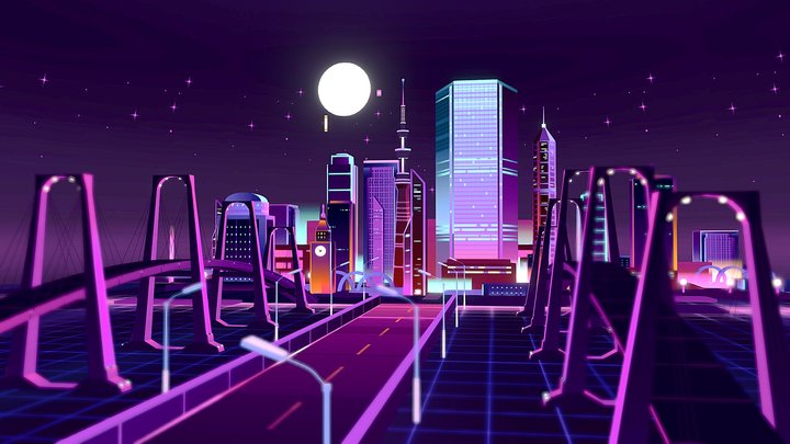 CYBER PUNK NIGHT CITY LOWPOLY LIFE BUILDINGS FBX 3D Model