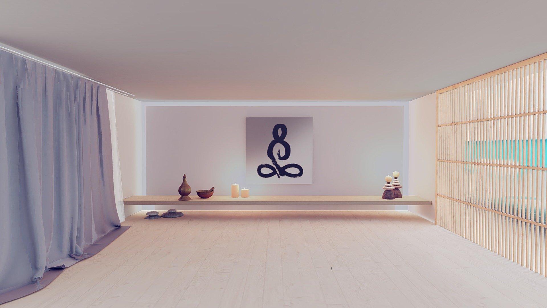 Yoga zen room baked 360 VR Buy Royalty Free 3D model by ChristyHsu (ida61xq) [d47731b