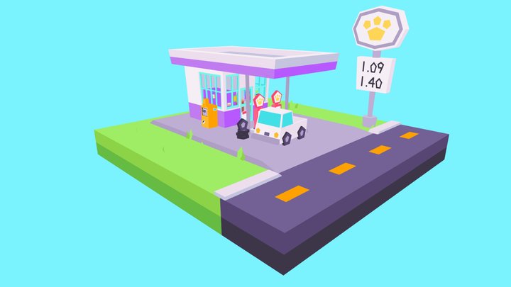 Button City style gas station 3D Model