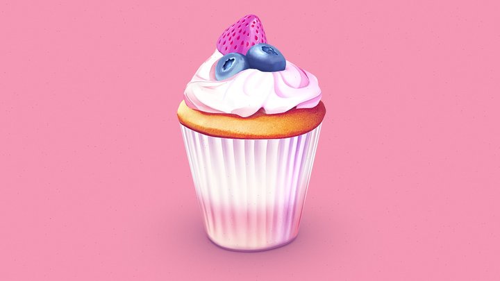 Hand painted cupcake 3D Model