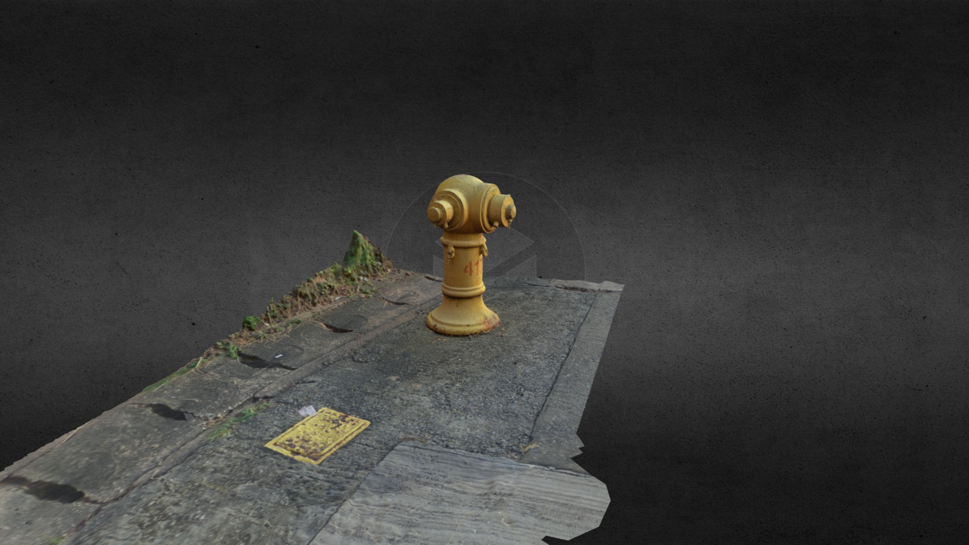 3D model Fire Hydrant Yellow (4176) - This is a 3D model of the Fire Hydrant Yellow (4176). The 3D model is about a yellow fire hydrant on the pavement.