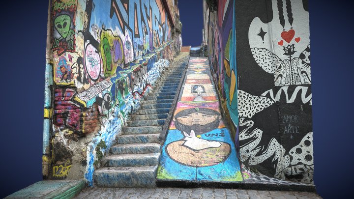 Famous Graffiti slide alley in Valparaiso, Chile 3D Model
