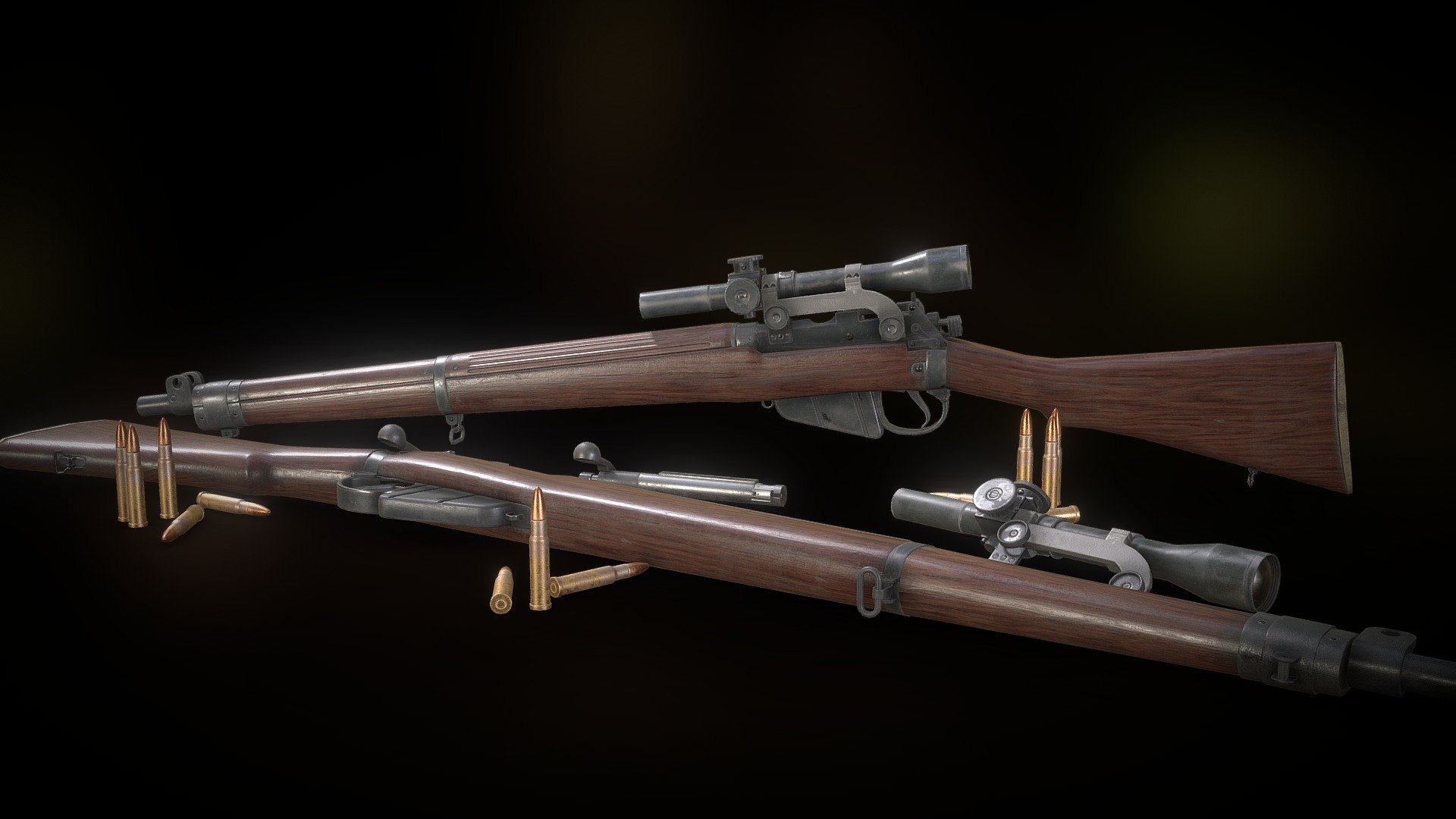 3D model Lee Enfield WW2 Sniper Rifle PBR VR / AR / low-poly