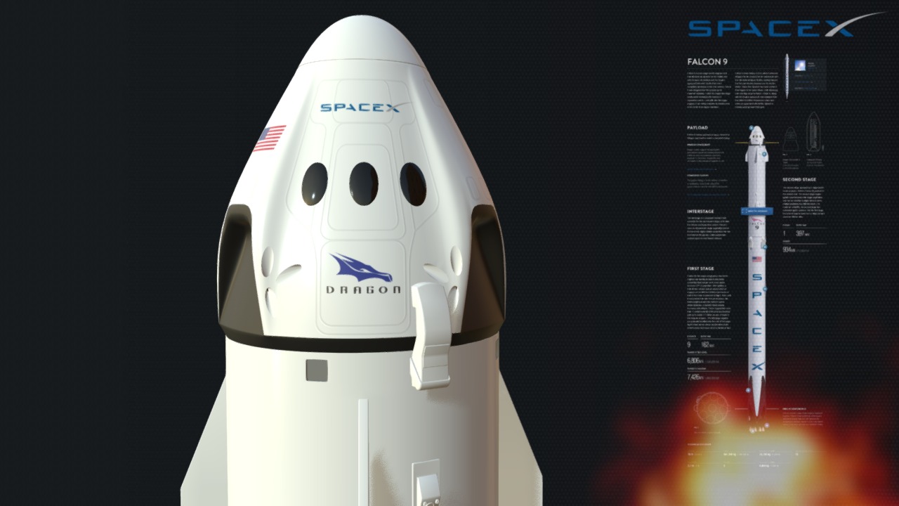 3D model SpaceX Falcon 9 - This is a 3D model of the SpaceX Falcon 9. The 3D model is about a white robot with a black background.