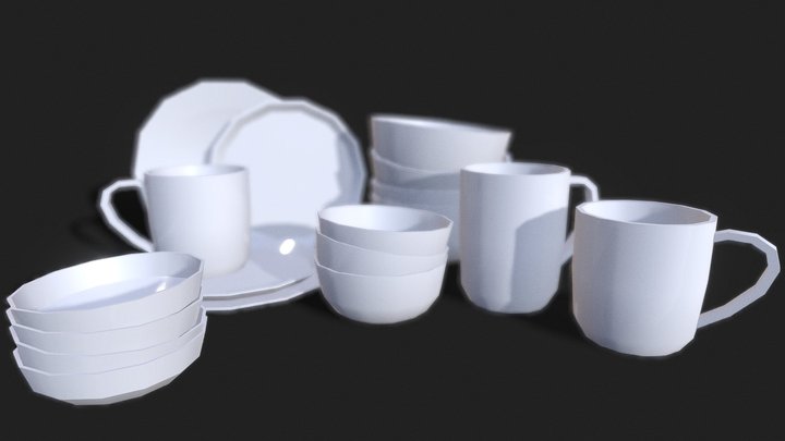 Kitchen Project: White and Glossy Dinner Ware 3D Model