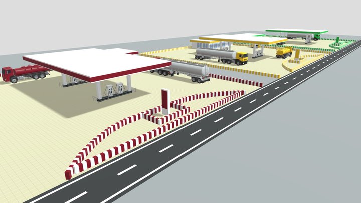 Petrol Station Scene 3D Model