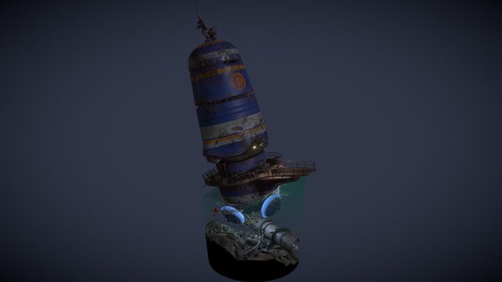flooded city hover boat diorama 3D Model
