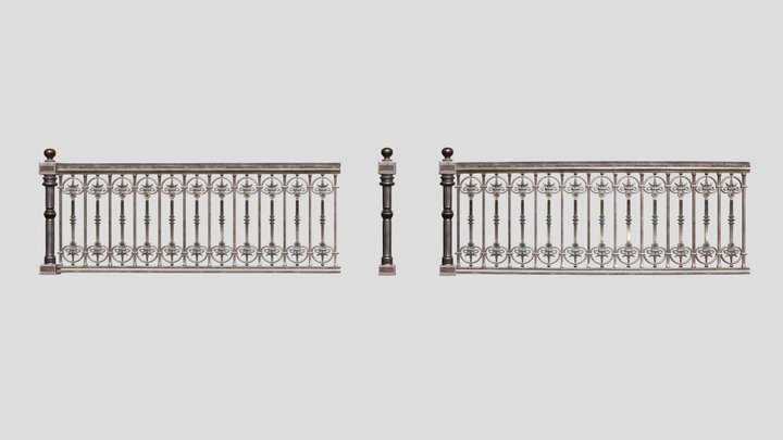 Modular Vintage Stair Handrails 3D Model