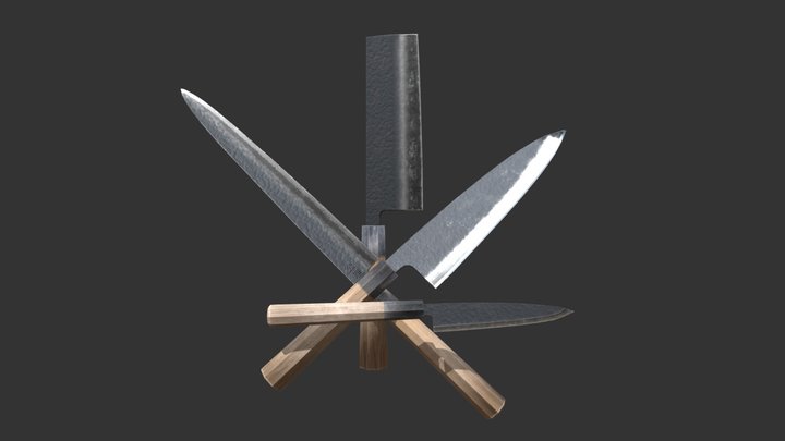 Traditional Japanese Knife Set 3D Model