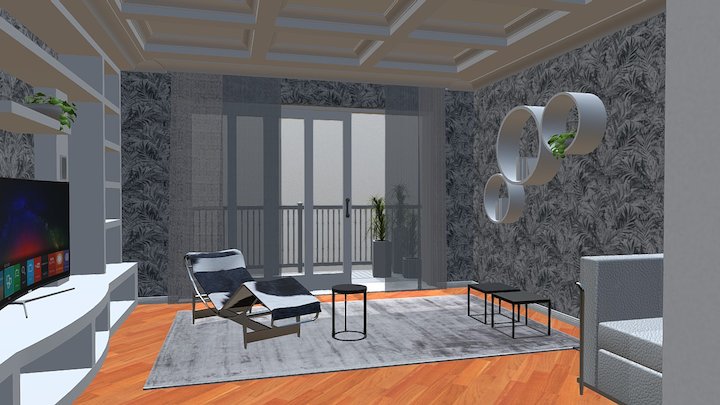 Interior, living-room with drywall decorations 3D Model