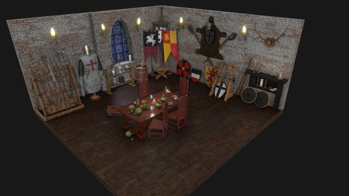 Stylized Medieval Room 3D Model