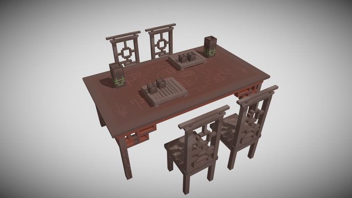 Traditional Square Table Set 3D Model