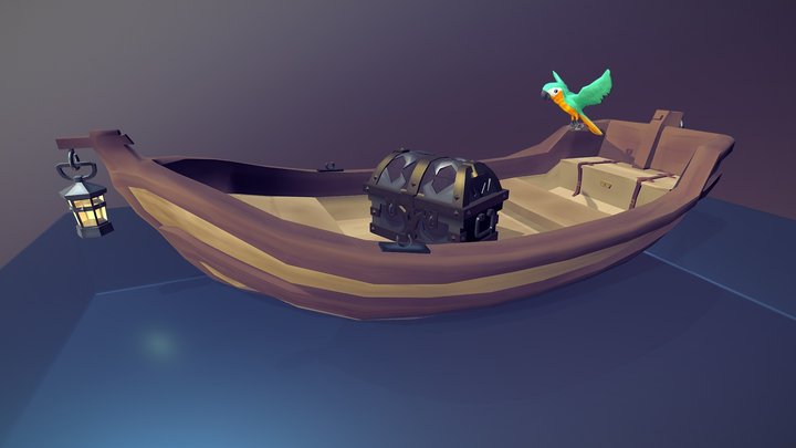 Low Poly Sea Of Thieves rowboat 3D Model