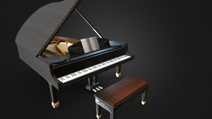 Highly detailed 3d model of black grand piano 3D Model