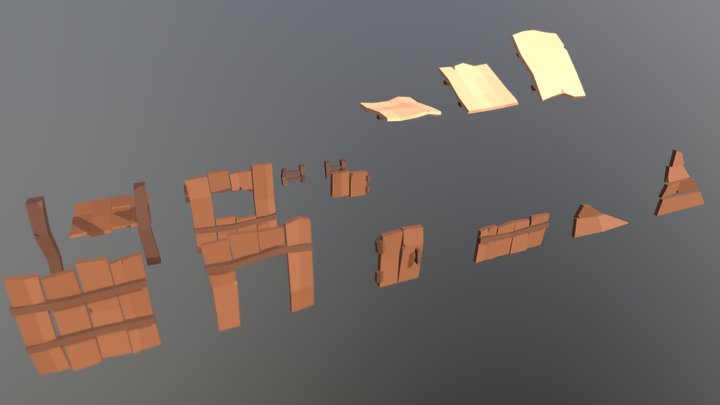 LOW POLY SIMPLE WOOD MODULAR STRUCTURES 3D Model