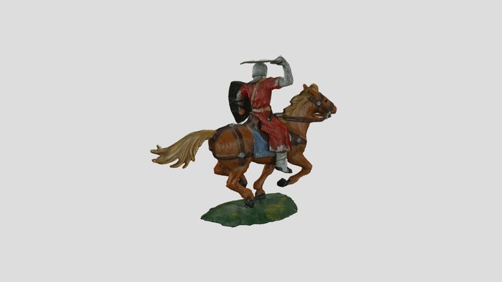 Ritter zu Pferd mit Schild und gezogenem Schwert 3D Model
