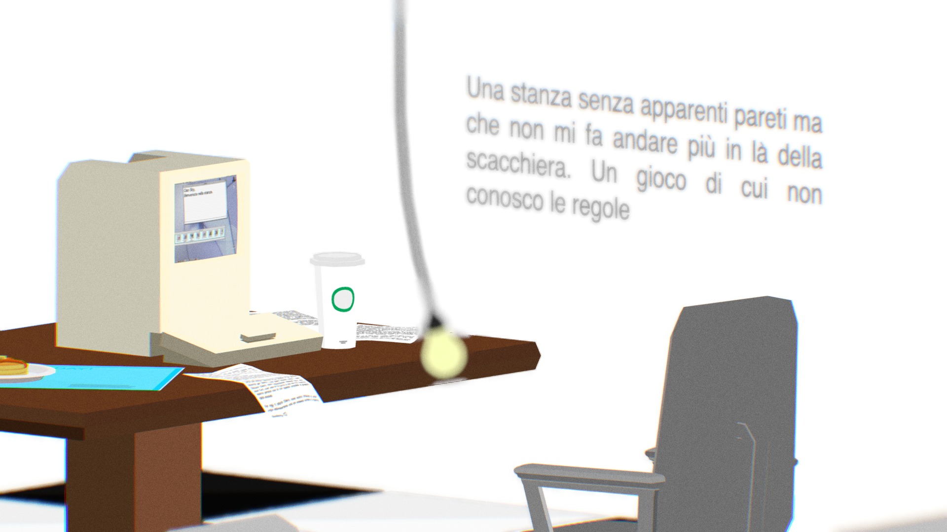 3D model La prima stanza - This is a 3D model of the La prima stanza. The 3D model is about a desk with a computer and a chair.
