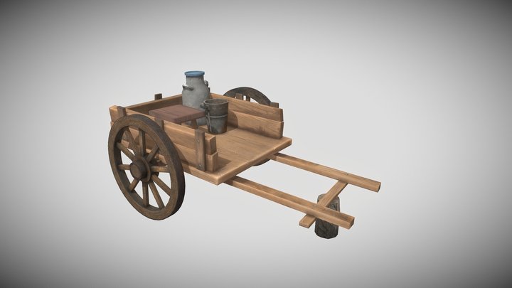 scene_cart_milkcan_bucket_chair_stump 3D Model