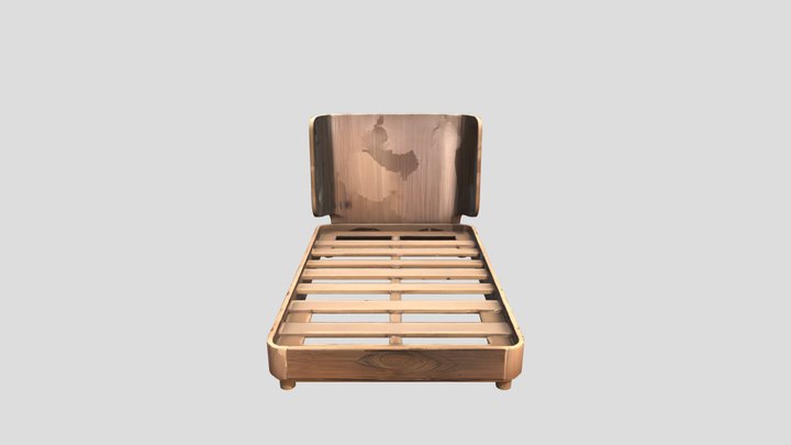 Low wooden platform bed with curved headboard 3D Model