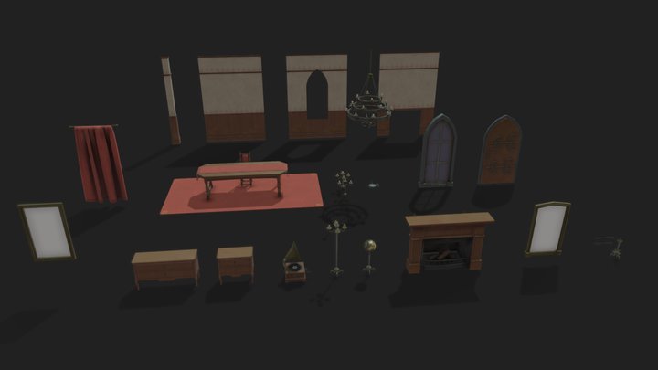 Castle Living Room - Game Asset Pack 3D Model
