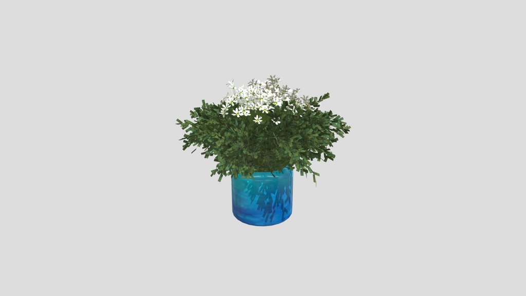 White Wildflower Blue Vase