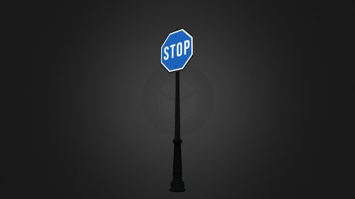 blue stop sign 3D Model