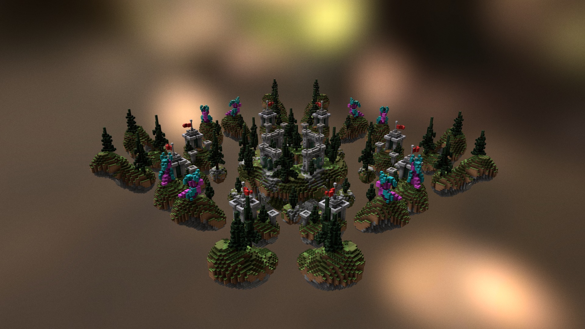 3D model CastleTeam&SoloSkywars - This is a 3D model of the CastleTeam&SoloSkywars. The 3D model is about a group of toy trees.