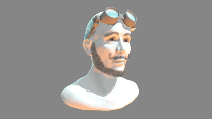 Male Head Sculpt with Goggles 3D Model