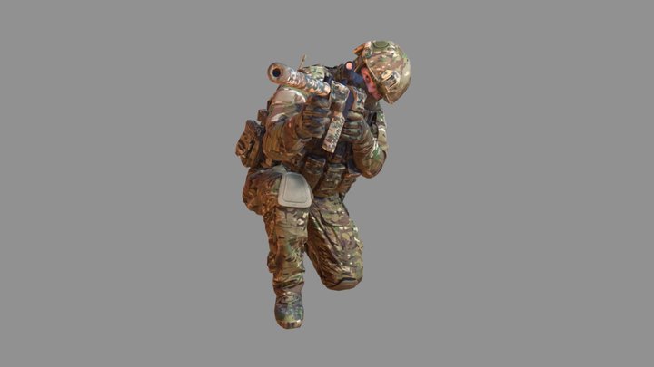 Soldier Squatting 3D Model