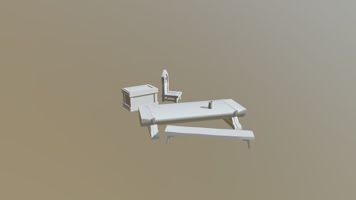 Wooden Table Scene 3D Model