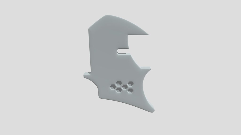 Black shield-shaped panel with hexagonal cutouts