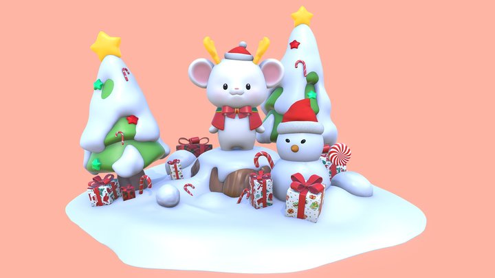 Christmas Cute Mouse 3D Model