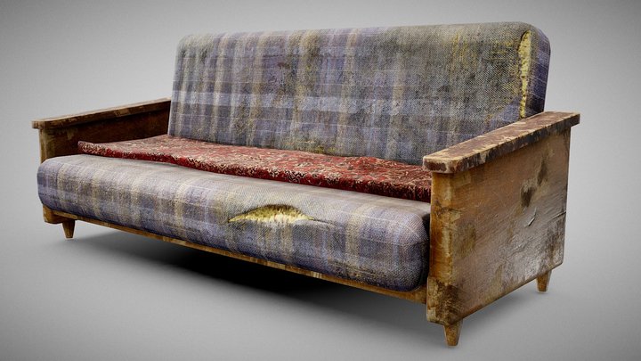 old retro clothed couch da1 3D Model