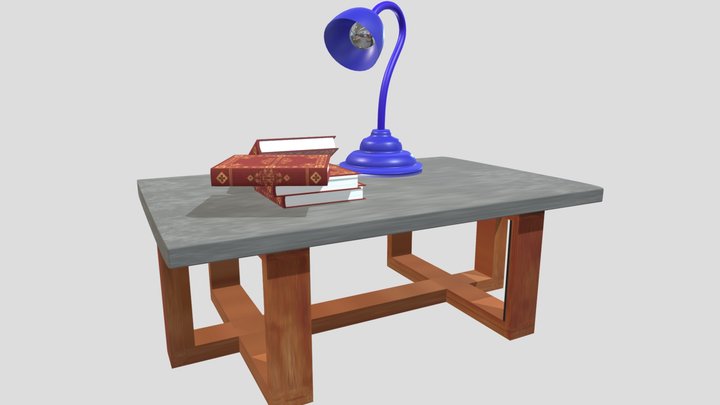 Abandoned Concrete Table And Lamp 3D Model