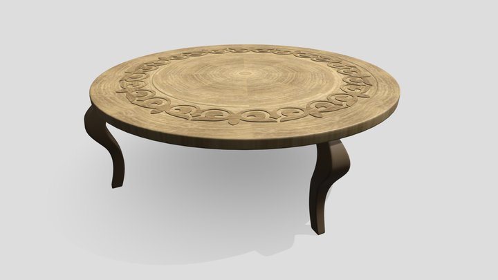 Low Round Table with kazakh pattern 3D Model