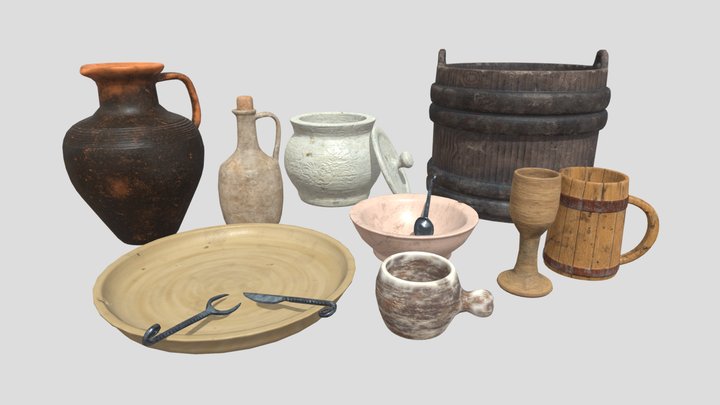 Medieval Tableware PROPS PBR Set#2 3D Model