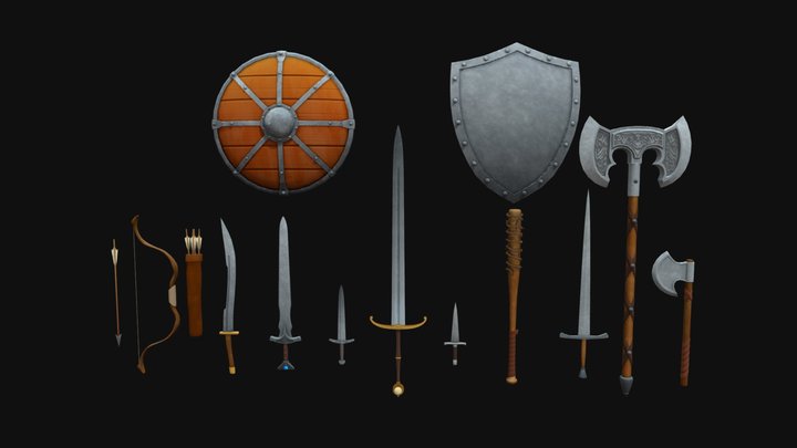 Stylized Starter Basic Weapons 3D Model