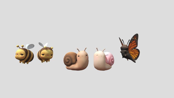 Snail Bee And Butterfly 3D Model