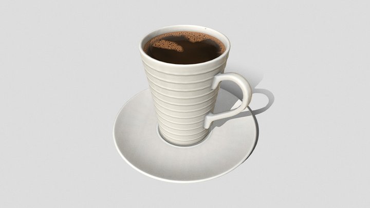 Bone China Coffee Cup w/ Coffee 3D Model