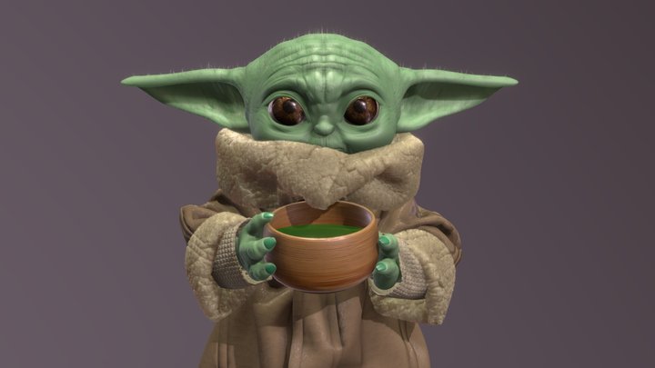 Mandalorian - Grogu ( Sipping tea ) 3D Model