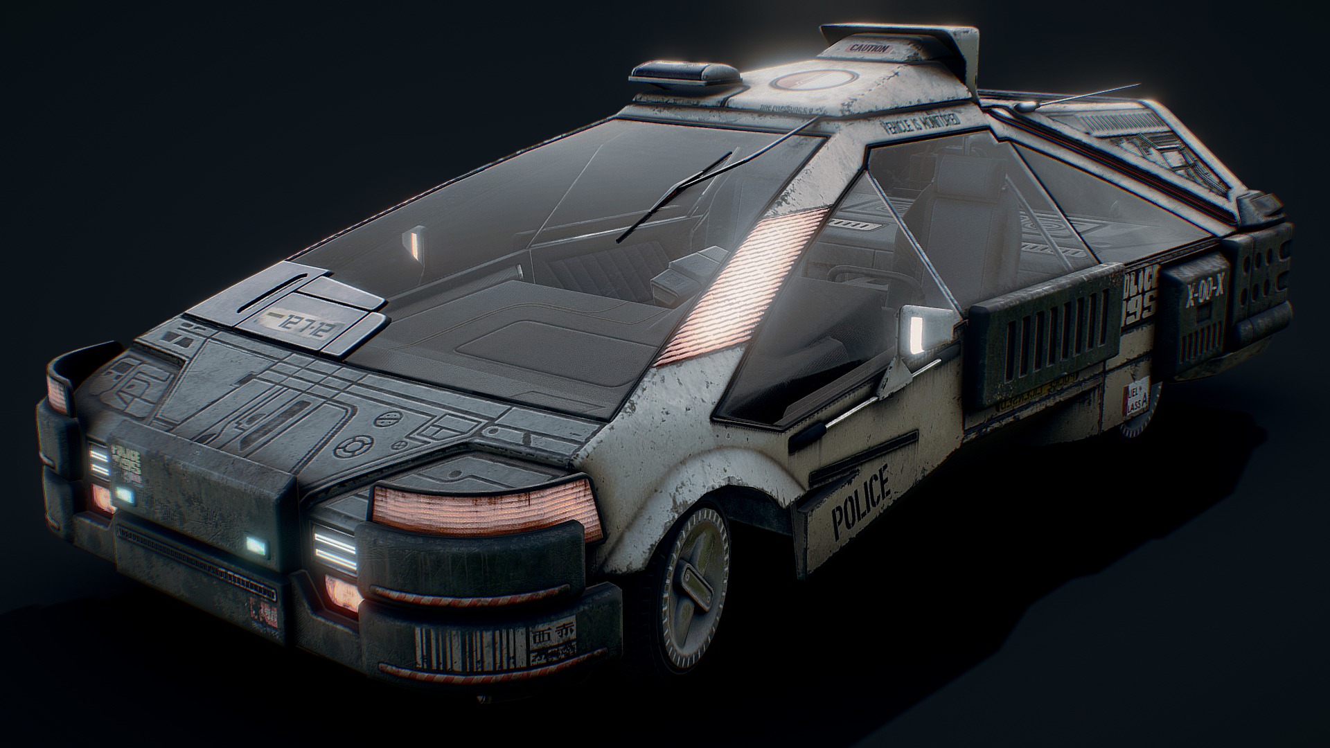 3D model 2019 Blade Runner Ground Police Car - This is a 3D model of the 2019 Blade Runner Ground Police Car. The 3D model is about a silver and black car.