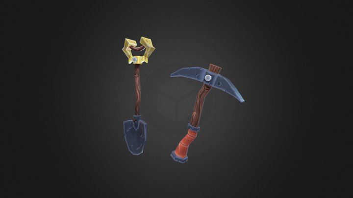 Cartoon Shovel & Pickaxe 3D Model