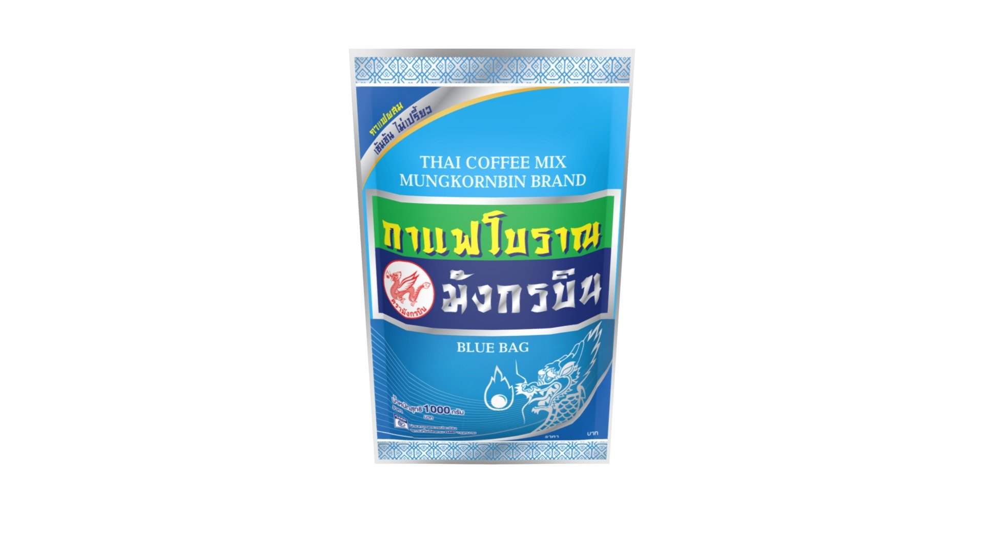 กาแฟโบราณมังกรบิน ถุงสีฟ้า ขนาด 1000 กรัม — Sketchfab embed 3D viewer