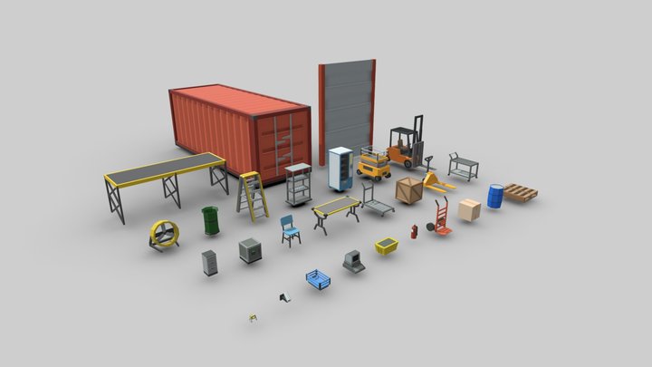 Low-Poly Warehouse Props 3D Model