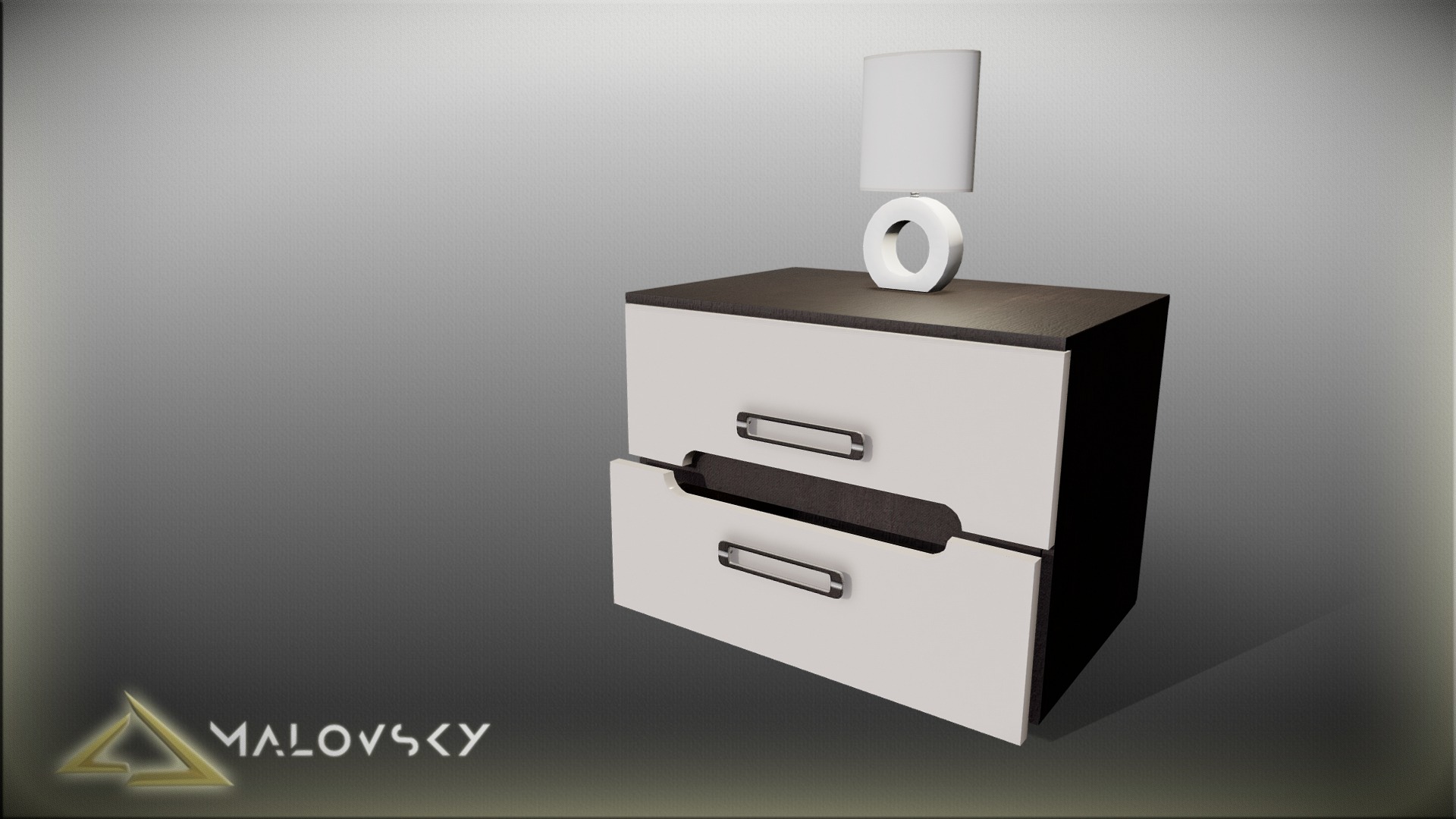 3D model Cabinet with lamp - This is a 3D model of the Cabinet with lamp. The 3D model is about a black box with a white light.