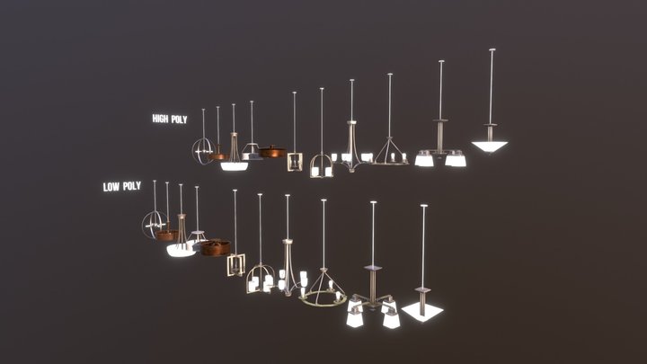 11 Modern Chandeliers (High & Low Poly Versions) 3D Model