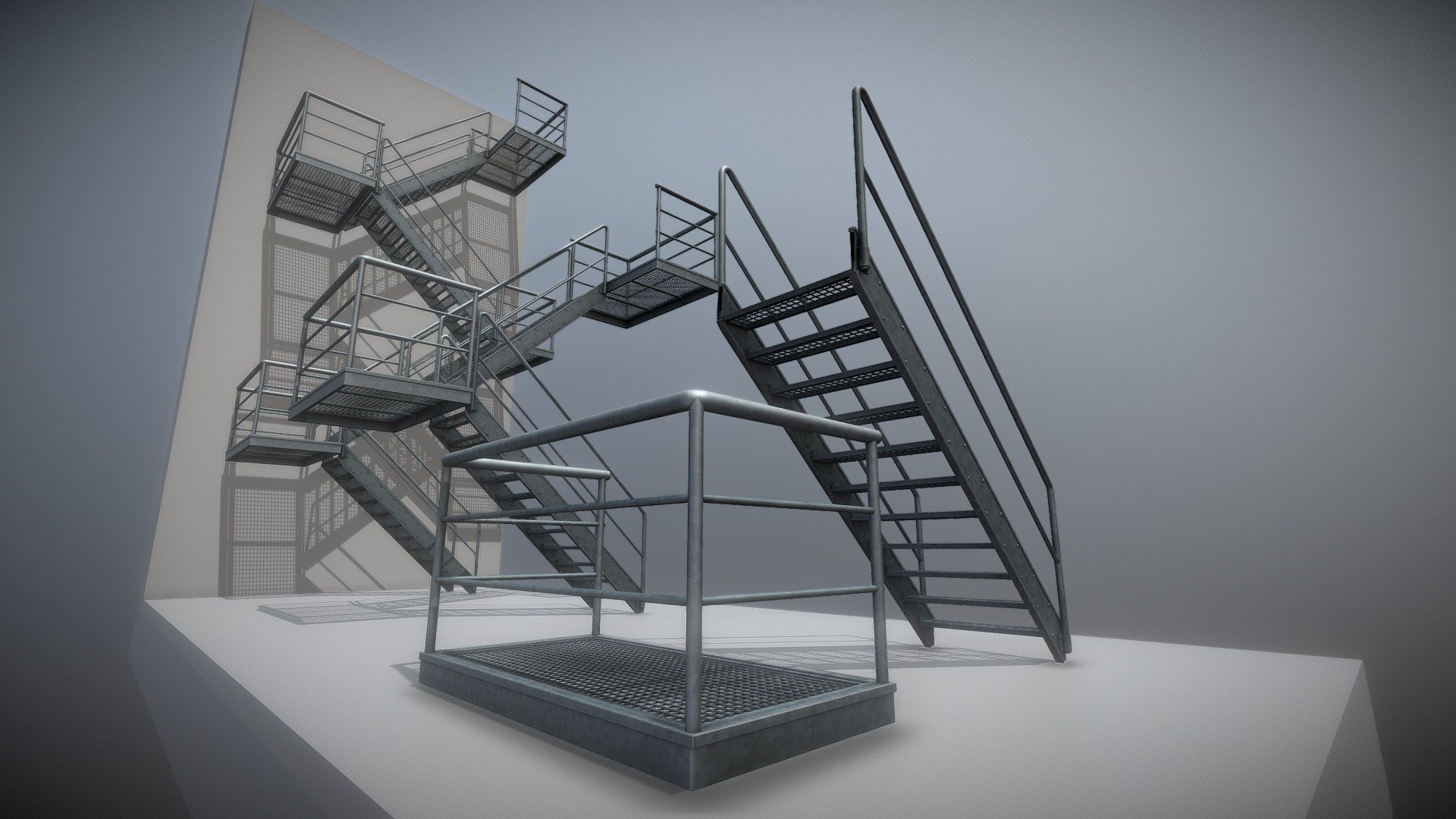 Industrial Staircase High-Poly (Galvanized)