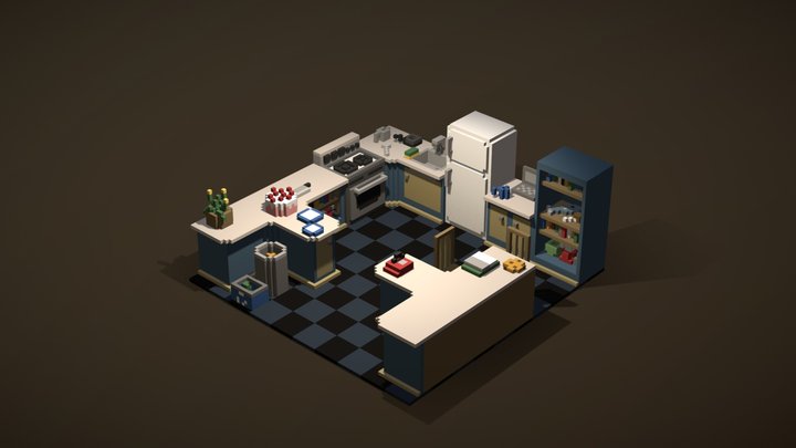 Kitchen Voxel Scene 3D Model